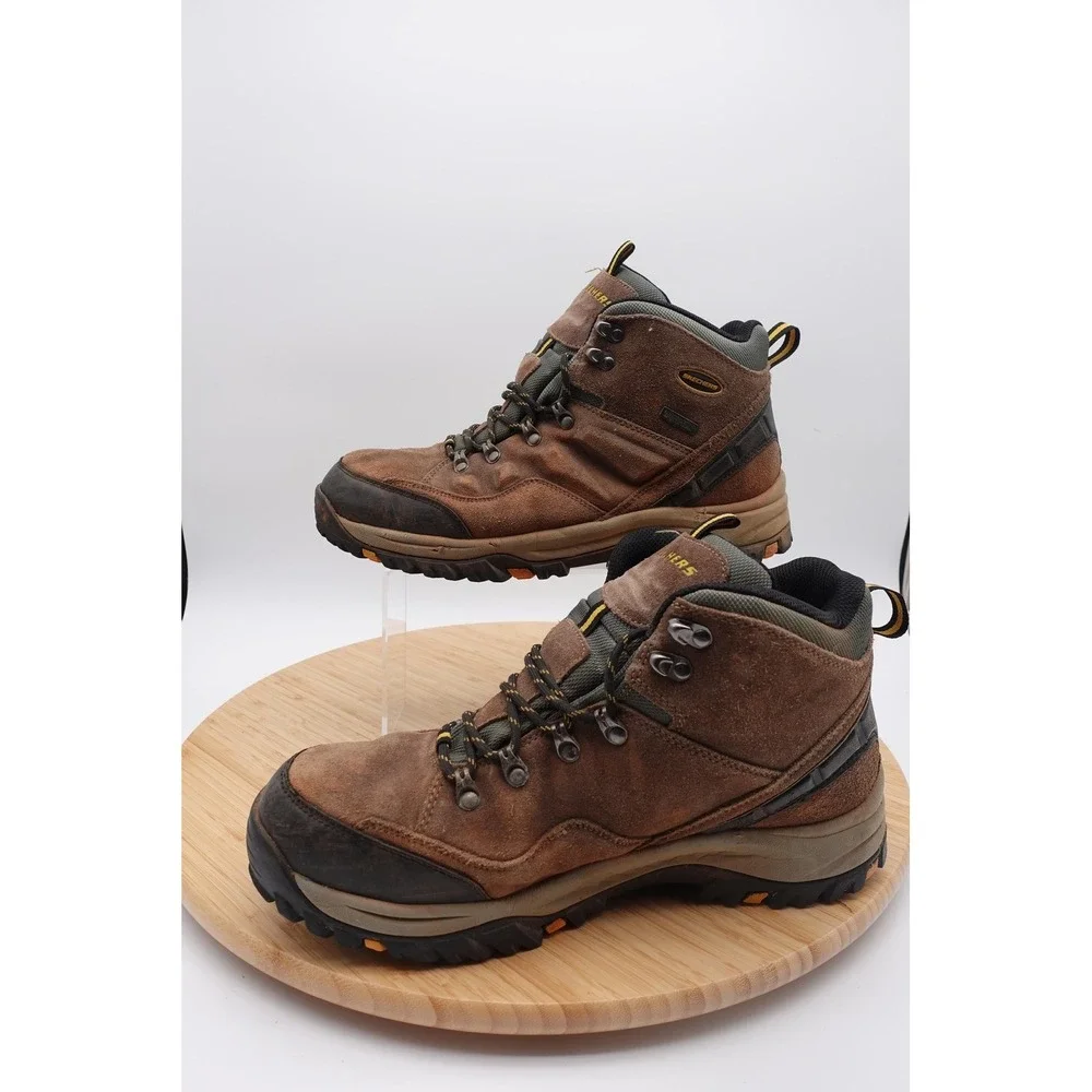 Skechers Boots Mens Size 11.5 45.5 Brown Leather Waterproof Hiking Trail Boots